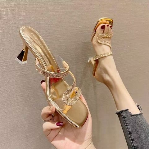 Mujeres Casual Raya Punta Abierta Zapatillas De Tacón Alto