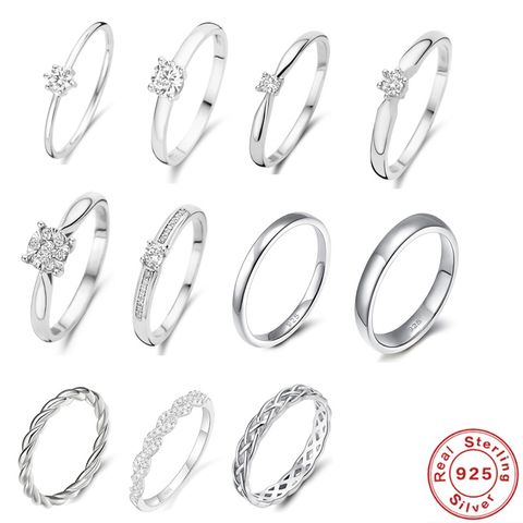 Sterling Silver Elegant Simple Style Geometric Plating Inlay Zircon Rings