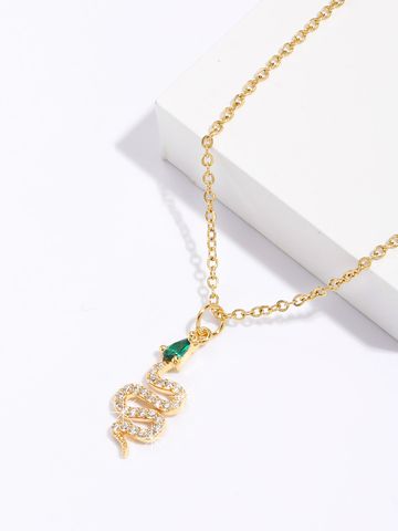 Copper 18K Gold Plated IG Style Snake Inlay Zircon Pendant Necklace