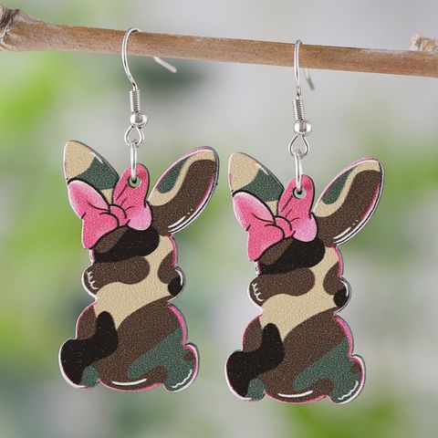 1 Pair Retro Rabbit Wood Drop Earrings