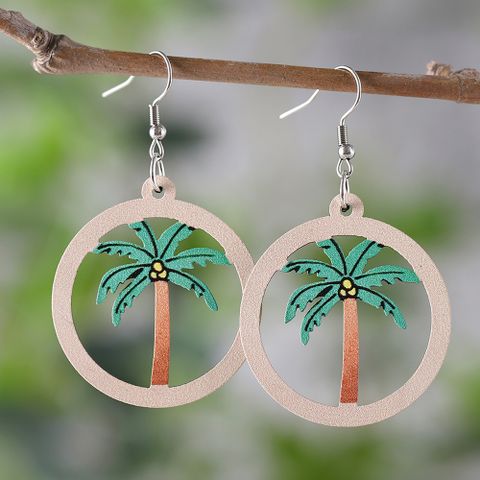 1 Pair Casual Coconut Tree Wood Drop Earrings