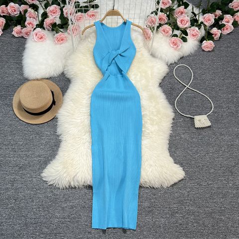 Women's Bodycon Dress Elegant Sexy Round Neck Backless Sleeveless Solid Color Maxi Long Dress Holiday Banquet