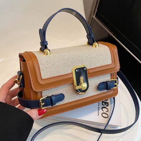 Women's Small Pu Leather Plaid Vintage Style Lock Clasp Handbag