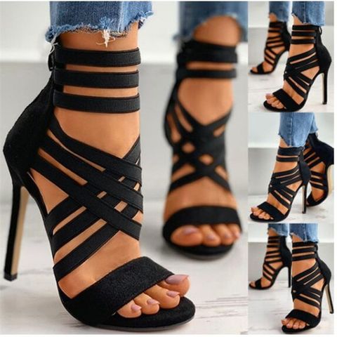 Women's Basic Solid Color Open Toe Strappy Sandals