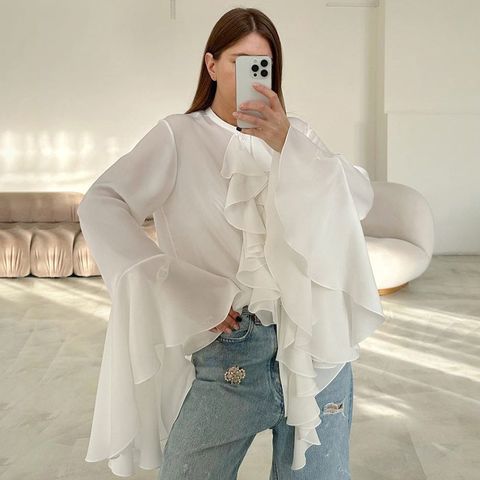 Women's Blouse Long Sleeve Blouses Ruffles Simple Style Solid Color