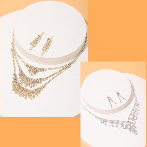 Elegant Glam Tassel Alloy Layered Rhinestones Women's Earrings Necklace