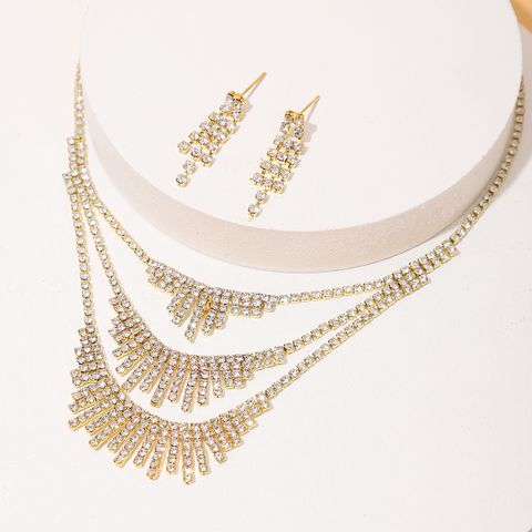 Elegant Glam Tassel Alloy Layered Rhinestones Women's Earrings Necklace