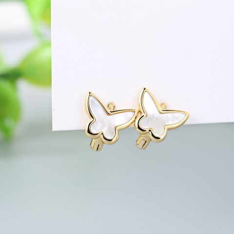 1 Pair Sweet Simple Style Butterfly Plating Sterling Silver Hoop Earrings