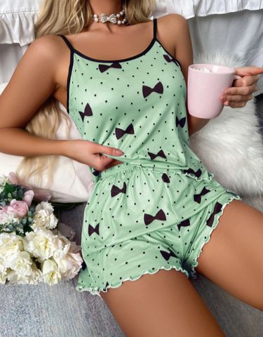 Home Outdoor Women's Sweet Bow Knot Polyester Milk Fiber Shorts Sets Pajama Sets