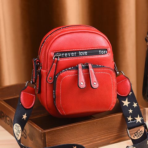 Women's Large Pu Leather Letter Business Oval Zipper Crossbody Bag