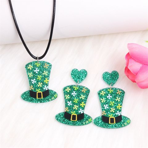 Casual Shamrock Arylic Printing Women's Earrings Necklace