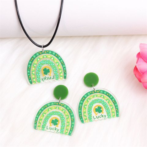 Casual Shamrock Arylic Printing Women's Earrings Necklace