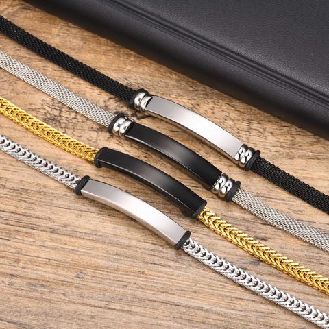 201 Stainless Steel 18K Gold Plated Simple Style Commute Plating Solid Color ID Bracelet