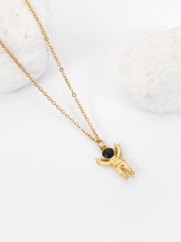 Copper 18K Gold Plated Cute Simple Style Human Angel Astronaut Inlay Zircon Pendant Necklace