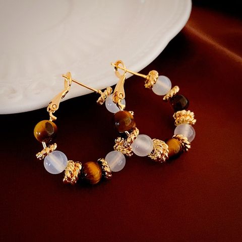1 Paar Retro Geometrisch Perlen Überzug Opal Tigerauge Kupfer Ohrringe