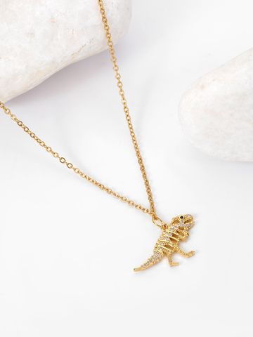 Copper 18K Gold Plated Cute Dinosaur Cat Bird Inlay Zircon Pendant Necklace