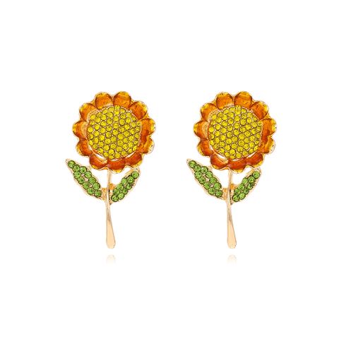 1 Pair Sweet Pastoral Sunflower Alloy Rhinestones Ear Studs