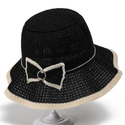 Women's Tropical Bow Knot Hollow Out Wide Eaves Bucket Hat