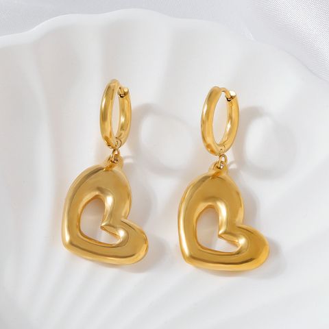 1 Pair IG Style Heart Shape Stainless Steel Gold Plated Drop Earrings
