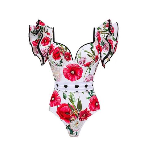 Women's Elegant Printing Ditsy Floral 2 Pieces Set One Piece Swimwear