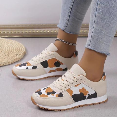 Mujeres Estilo Vintage Leopardo Punta Redonda Zapatos Deportivos