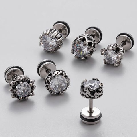 1 Piece Vintage Style Solid Color Inlay Stainless Steel Zircon Ear Studs