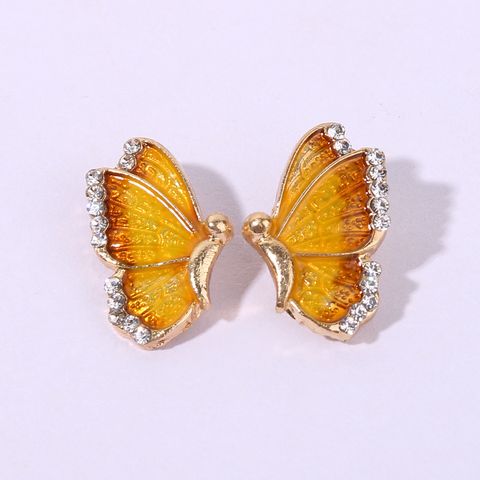 1 Paar Romantisch Süss Künstlerisch Schmetterling Emaille Inlay Legierung Strasssteine Vergoldet Ohrstecker