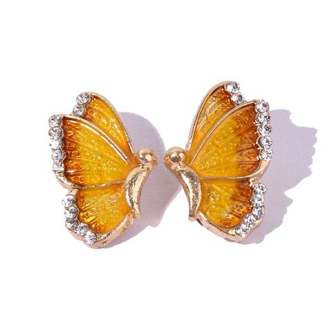 1 Pair Romantic Sweet Artistic Butterfly Enamel Inlay Alloy Rhinestones Gold Plated Ear Studs