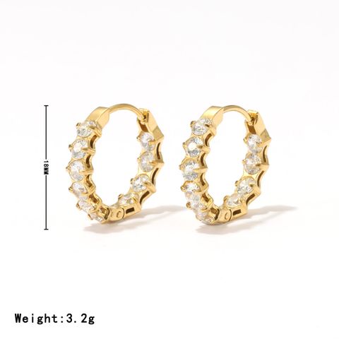 1 Pair Simple Style Geometric Inlay Stainless Steel Zircon White Gold Plated Gold Plated Earrings