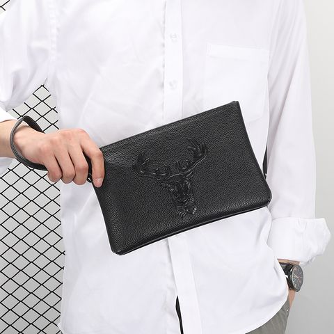 Men's Animal Leather Zipper Clutch Bag