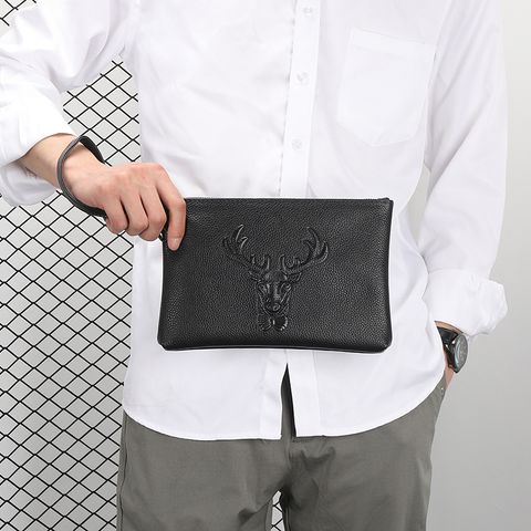 Men's Animal Leather Zipper Clutch Bag