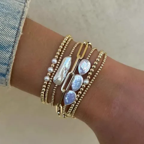 Perle D'eau Douce Le Cuivre Style IG Fait Main Bohémien Perlé Géométrique Bracelets