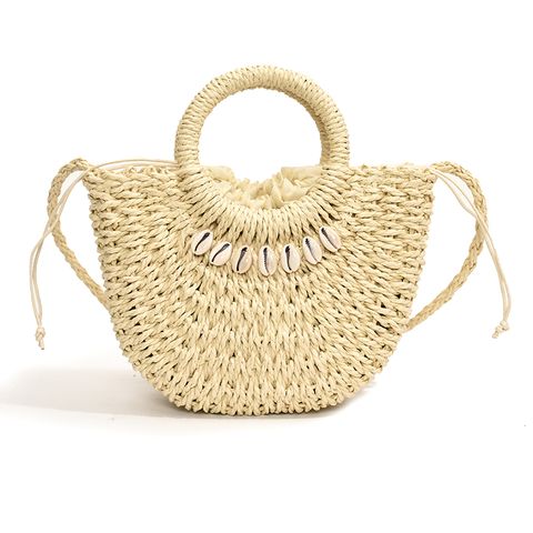 Women's Straw Solid Color Beach String Handbag