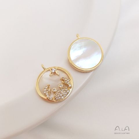 1 Piece Diameter 15.5-15.8 Copper Shell Zircon 14K Gold Plated Round Constellation Polished Pendant