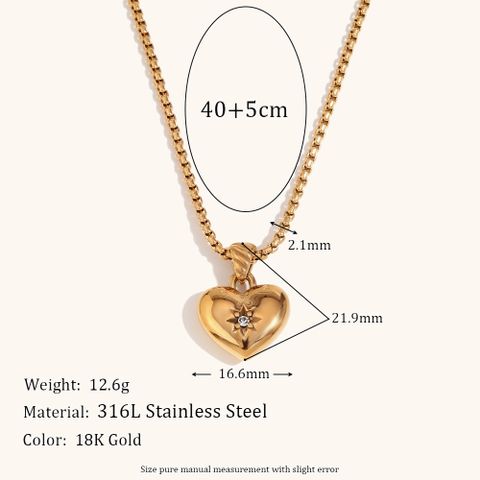 Stainless Steel Titanium Steel 18K Gold Plated Casual Simple Style Heart Shape Zircon Pendant Necklace