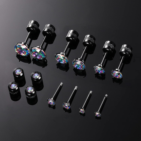 5 Pairs Casual Simple Style Round Plating Inlay Stainless Steel Zircon Ear Studs