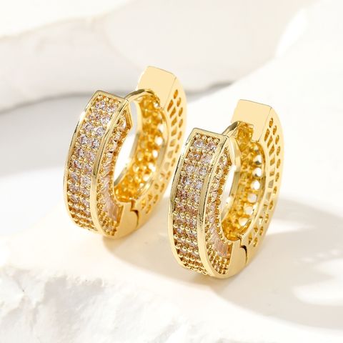 1 Pair Elegant Circle Plating Inlay Copper Zircon Gold Plated Hoop Earrings