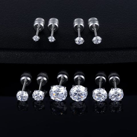 5 Pairs Simple Style Round Plating 304 Stainless Steel Zircon Ear Studs