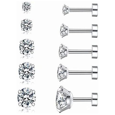 5 Pairs Simple Style Round Plating 304 Stainless Steel Zircon Ear Studs
