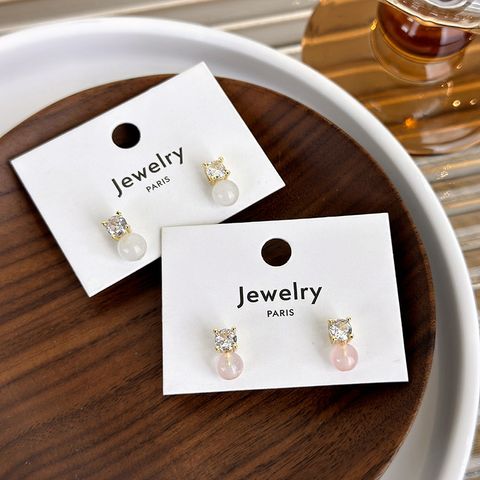 1 Pair Simple Style Geometric Plating Inlay Alloy Copper Zircon Ear Studs