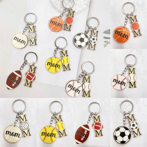Casual Letter Basketball Football Wood Silver Plated Mother'S Day Keychain