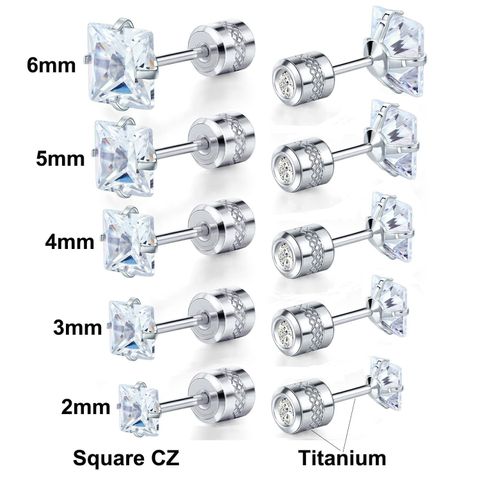5 Pairs Simple Style Square Plating Inlay 304 Stainless Steel Zircon Ear Studs