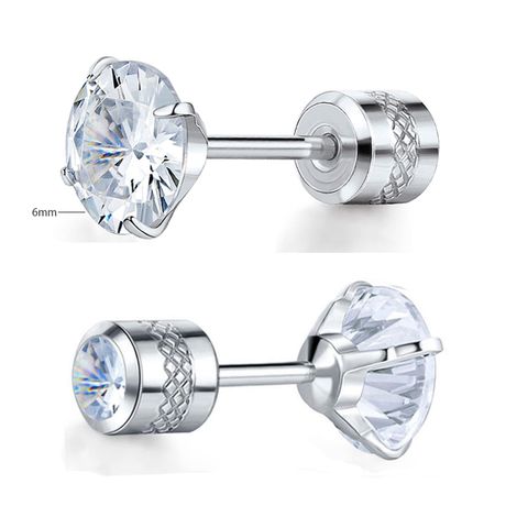 1 Pair Simple Style Round Inlay 304 Stainless Steel Zircon 18K Gold Plated Ear Studs