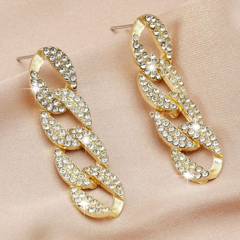 1 Pair Elegant Streetwear Chain Alloy Rhinestones Silver Plated Drop Earrings