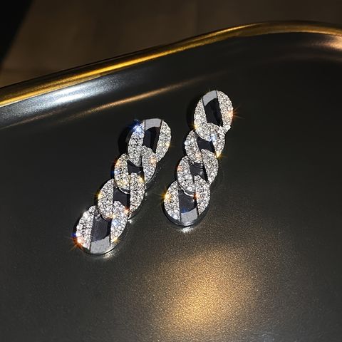 1 Pair Elegant Streetwear Chain Alloy Rhinestones Silver Plated Drop Earrings