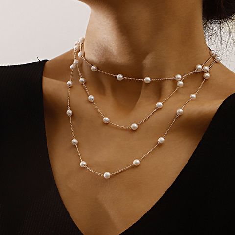Elegant Simple Style Geometric Alloy Plastic Plastic Women's Three Layer Necklace