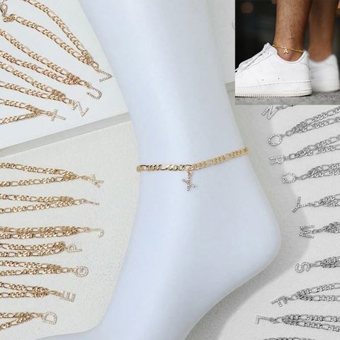 Vacation Simple Style Classic Style Letter Copper Shiny Metallic Handmade Inlay Zircon K Gold Plated Rhodium Plated Unisex Anklet