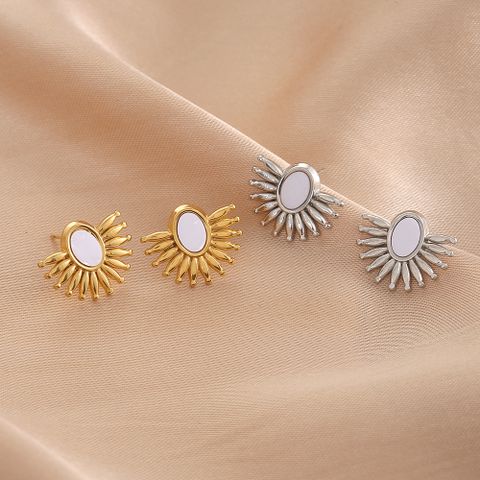 1 Pair Sweet Sun Stainless Steel Shell 18K Gold Plated Ear Studs