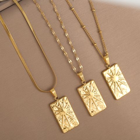 Stainless Steel 18K Gold Plated Retro Simple Style Sun Pendant Necklace