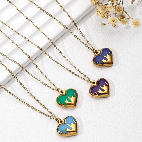 Copper 18K Gold Plated Casual Streetwear Heart Shape Enamel Pendant Necklace